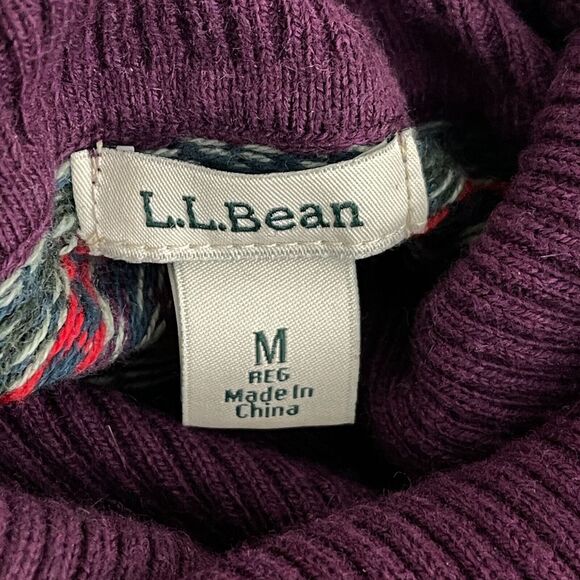 L.L . Bean Cotton Cashmere Fair Isle Turtleneck Sweater Size Medium - Picture 3 of 6